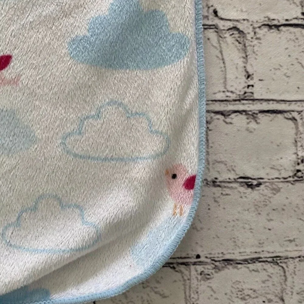 Circo White Clouds Soft‎ Fleece Blue Sherpa Back Baby Blanket Pink Green Birds